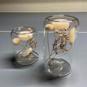 Glass Jar Candle Holder with Dried Flowers Inside
